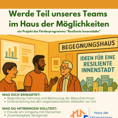 Plakat mit Informationen zur Personalsuche im Haus der Möglichkeiten