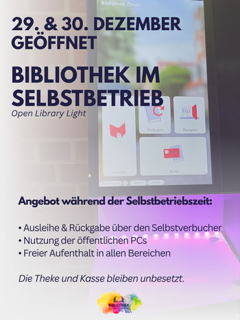 Plakat mit Hinweis auf Selbstbetrieb am 29 und 30.12.2025